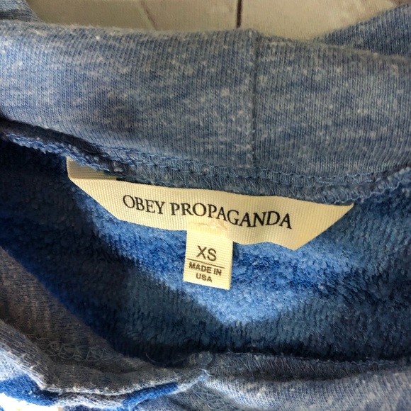 Obey Propaganda Blue Stripped Oversized Hoodie - Picture 2 of 4